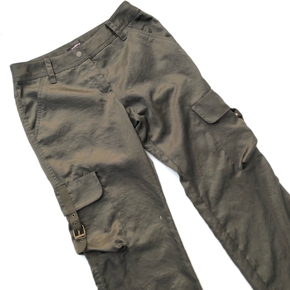 Express Olive Green Satin Utility Pants Size 0 - Picture 4 of 7